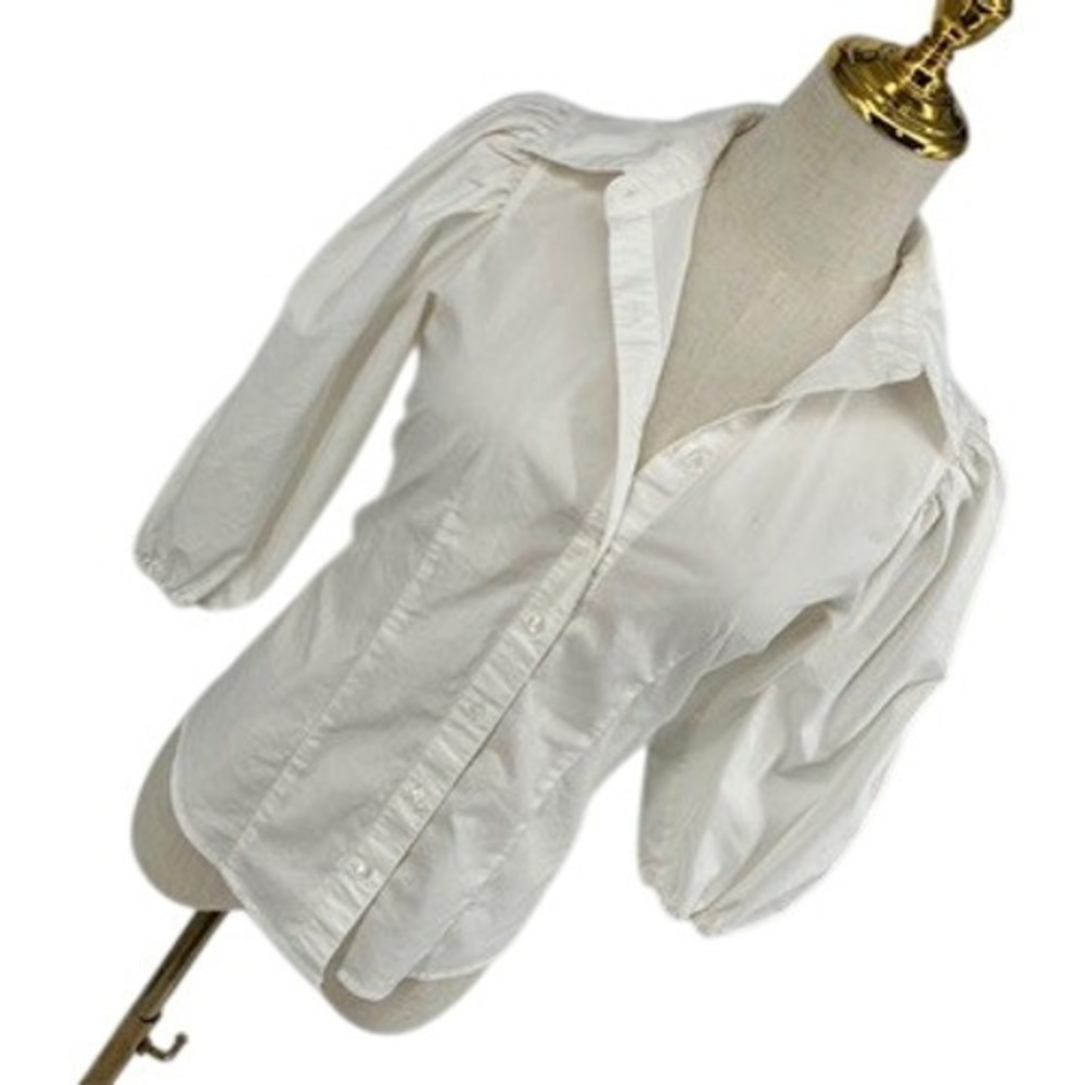 White Puff Sleeve Shirt XS Modern Victorian Minimalist Tailored Crisp Career
